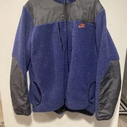 Mens Nike Track & Field Blue Deep Pile Sherpa Fleece Full Zip Jacket Sz 2XL