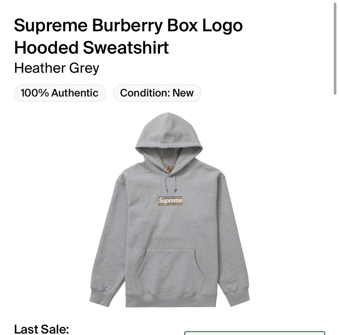 Supreme Burberry Box Logo Hoodie Grey