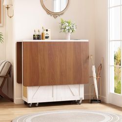 51″ Transformer Table with 6 Wheels for 2-4 with Drawer and Power Outlet  Walnut