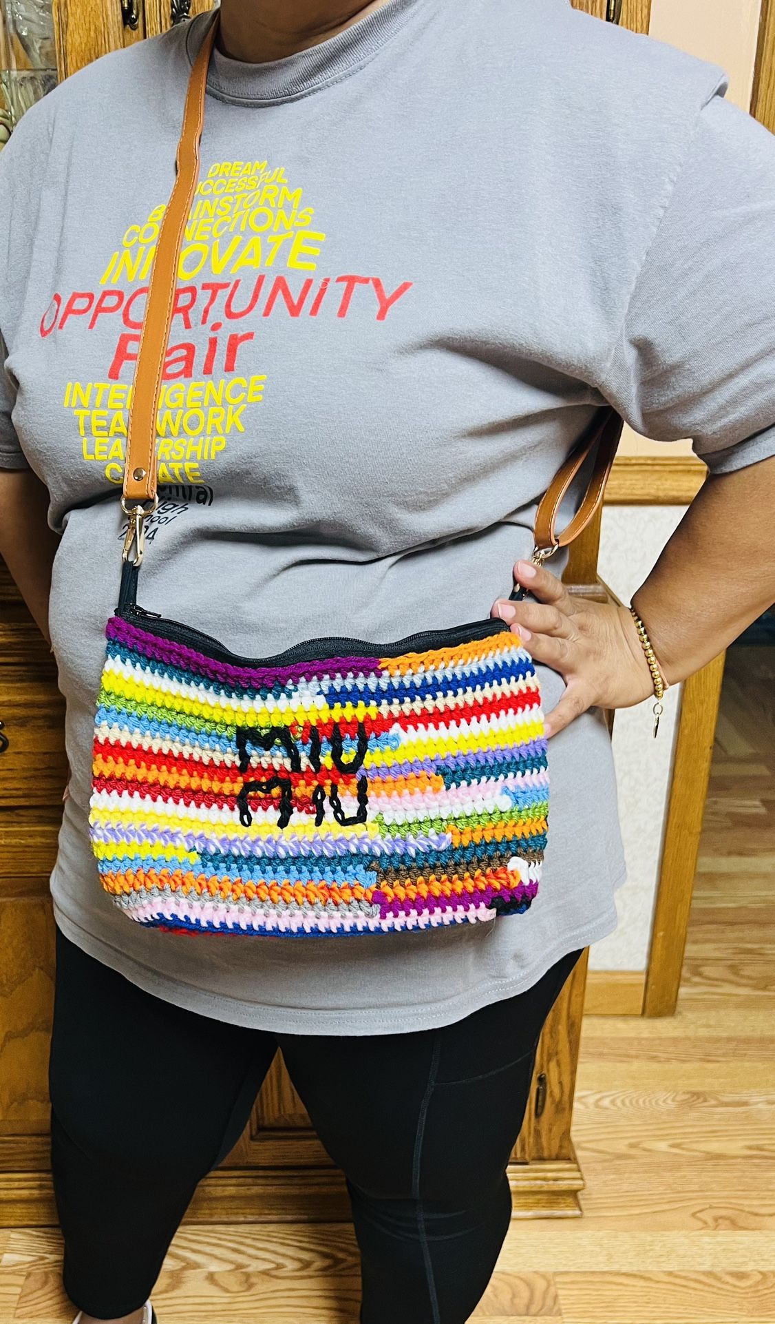 Luxury Crochet rainbow tote Handmade Crochet Clutch Purse bag crossbody zipper Miu miu inspired