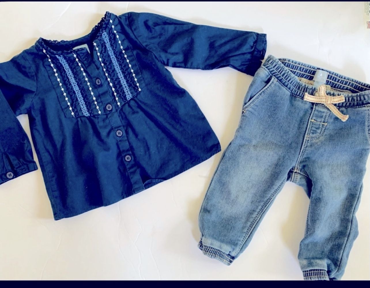 Girls 6-12 Months Outfit Baby Gap Tunic Top Jeans EUC Clothes