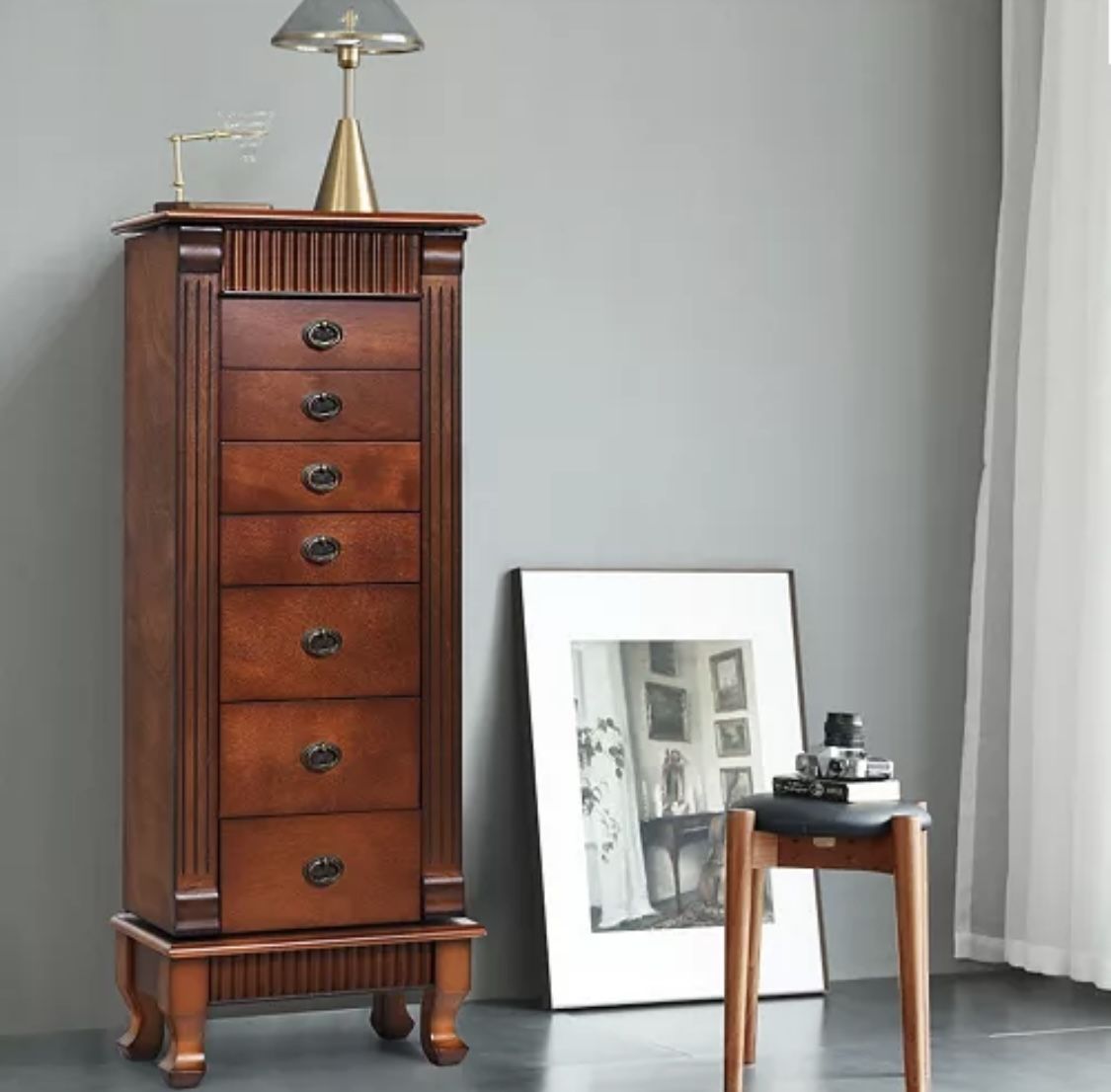 Wooden Jewelry Armoire Cabinet Storage Chest with Drawers and Swing Doors In excellent condition Purchased from Macy’s. Organize your jewelry with