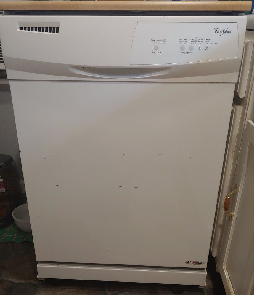 Full Size Portable Whirlpool Dishwasher-White 35in. Tall By 26in. Wide