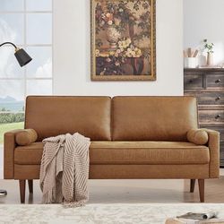 Sectional Couches Set for Living Room, 68'' Mid Century Modern Faux Leather Sofa Couch w/Tufted Deep Love Seat & 2 Pillow, Home Sofa Living Room Small