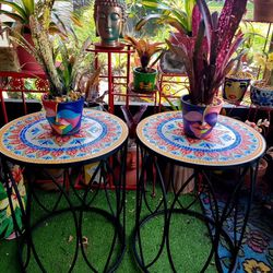 $87 EACH OR BEST OFFER FOR BOTH Mandala Cast Iron Table Outdoor Indoor Patio Balcony ,Pool ,Garden Decor 18"×23"