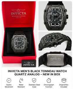 Invicta Men's Black Tonneau Watch – Quartz Analog Watch – New In Box