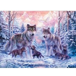 Wolf Diamond Painting Kit Round Animals Diamond Painting Crystal Rhinestone Embroidery Art Cross Stitch Kit Craft Christmas Home Decoration 11.8×15.7I