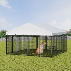 Brand New In Box 10'x10' Outdoor Dog Kennel All Weather Covered Tarp, Feeding Door & BOWLS, Galvanized Metal Heavy Duty Dog Cage Corral De Mascota NEW