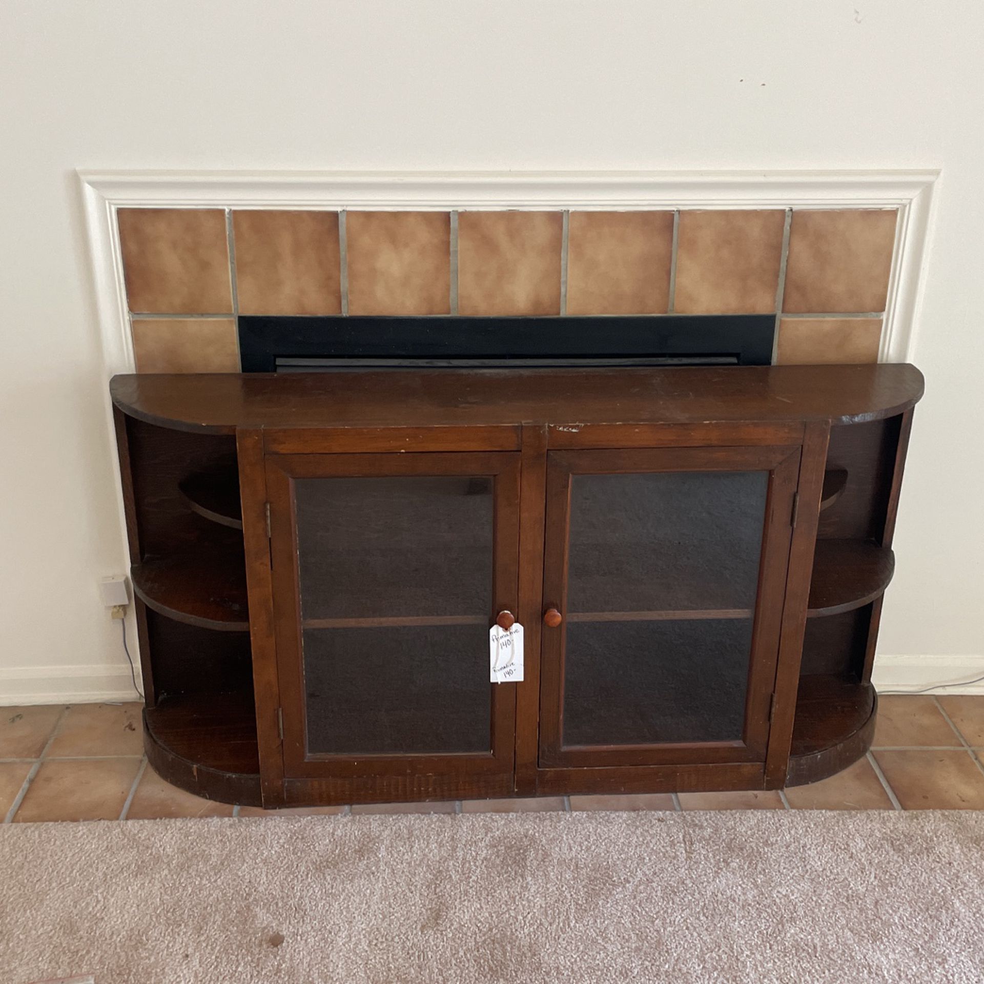 Solid Wood Piece Of Furniture Primative Has Nine Shelves Glass Front Also The Wood