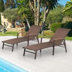 New 2pc Brown Patio Chaise Lounge With Armrest
