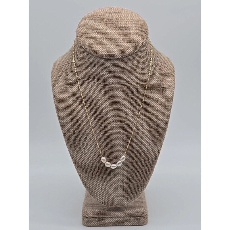 Five Freshwater Pearl Delicate Gold Tone Chain Necklace 16.5" + 2" Extension
