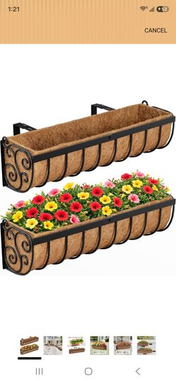 Railing Planter Boxes, 24 Inch Window Boxes Planters, Balcony Planters with Adjustable Brackets & Coco Liner for Outdoor Fence, Deck, Porch, and Patio