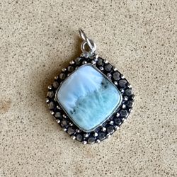 🦋 Pretty silver tone and Larimar gemstone pendants reworked from a vintage necklace - two choices