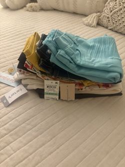 10 pants for girls, different designs and colors, ages 3 and 6 months, 1 year, sizes 1, 3, 4, and 5. New. $20 All Of Them. Selling together