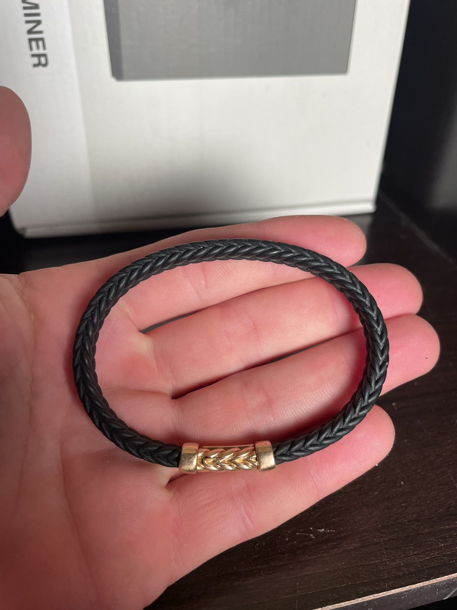David Yurman CHEVRON BLACK RUBBER BRACELET WITH 18K YELLOW GOLD