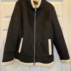 Women’s Sherpa Trim Hooded faux suede jacket