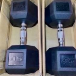 45 lbs Hex Rubber Dumbbell Weights…. (Brand New) Home Gym Fitness….