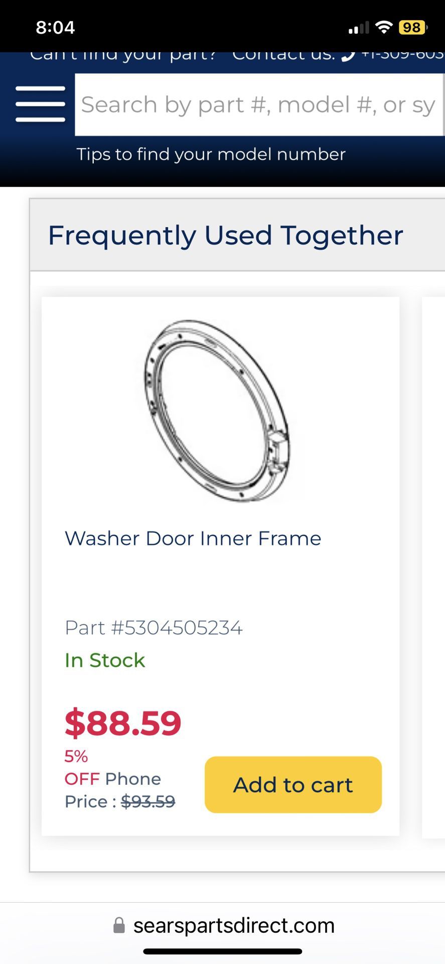 washing  machine door   inner frame