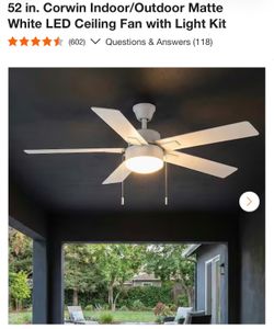 Hampton Bay 52 in. Corwin Indoor/Outdoor Matte White LED Ceiling Fan with Light Kit