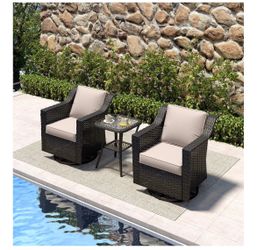 2 Piece Patio Furniture Set, Wicker Outdoor Conversation Set Patio Chair Set with Olefin Removable Cushion, All-Weather Rocking Swivel Chair Set with 