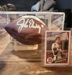 John Elway Autographed Super Bowl XXX Mini Football + 1986 Topps Rookie Card Display
