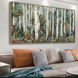 Framed Birch Wall Art - Blooming Birch Forest Canvas Pictures Nature Landscape Wall Decor Birchwood Trees Painting Print Artwork Living Room