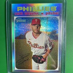Numbered /571 SP Near Mint 2020 Topps Heritage Baseball Zach Wheeler Philadelphia Phillies Chrome Refractor Card #THC-542 numbered 179/571 