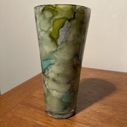 Flower Glass Vase Multi-colored Green 10” Tall