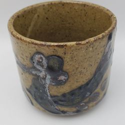 Handmade Earth-Tone Floral Carving Pottery Cup