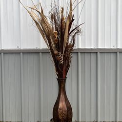 Metal Vase with Floral Arrangement 