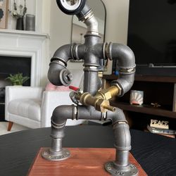Steampunk Industrial Pipe Robot Lamp & Liquor Dispenser
