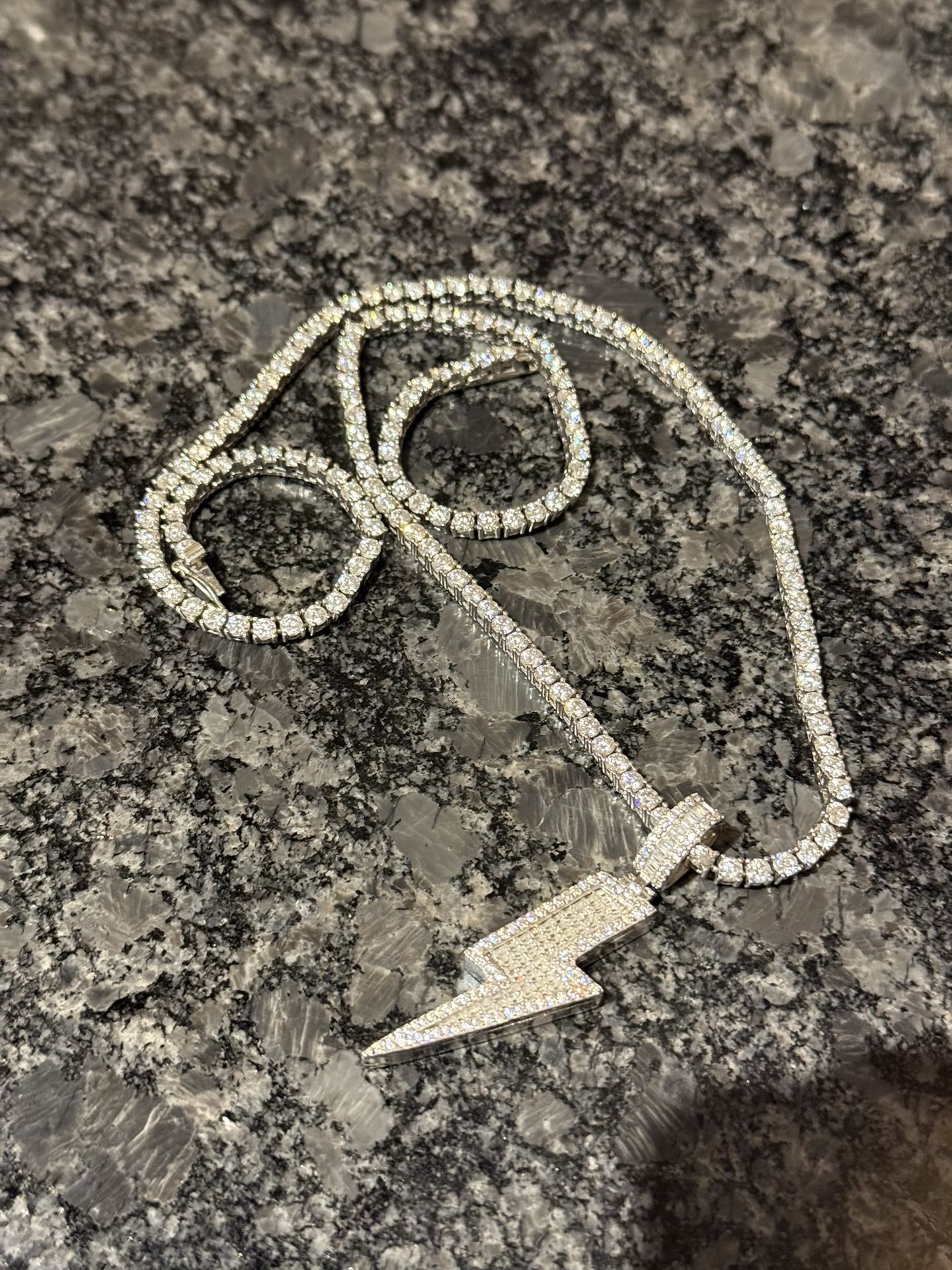 Tennis Chain And Lightning Pendant