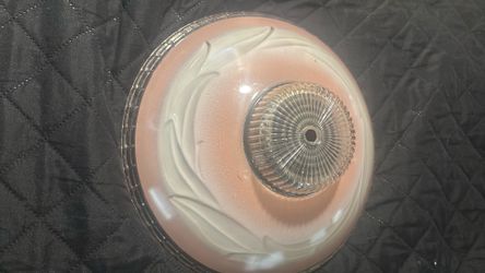 Vintage Pink and Clear Glass Light Shade, Retro Home Decor