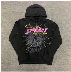Sp5der Pink Graphic Black Hoodie