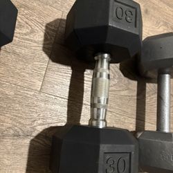 Miss-match (Iron/Iron Rubber Coat) Set Of Cast Iron Dumbbells: 20s & 30s  Total: 100 lbs