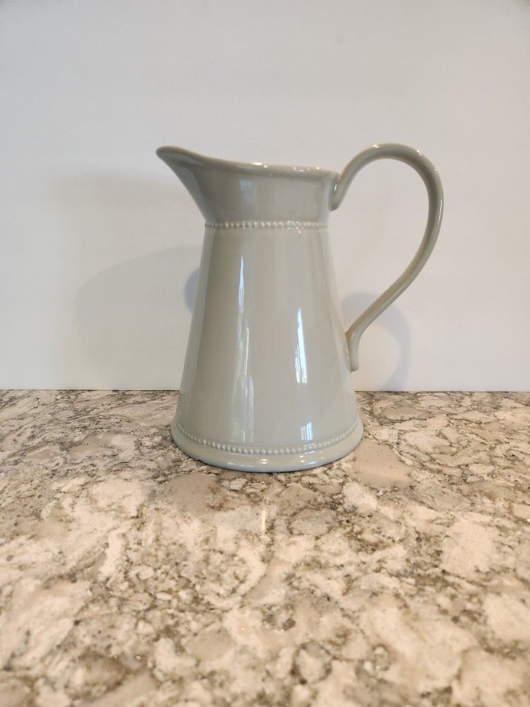 Martha Stewart Farm Style Ceramic Pitcher - Beaded Trim - 8"H