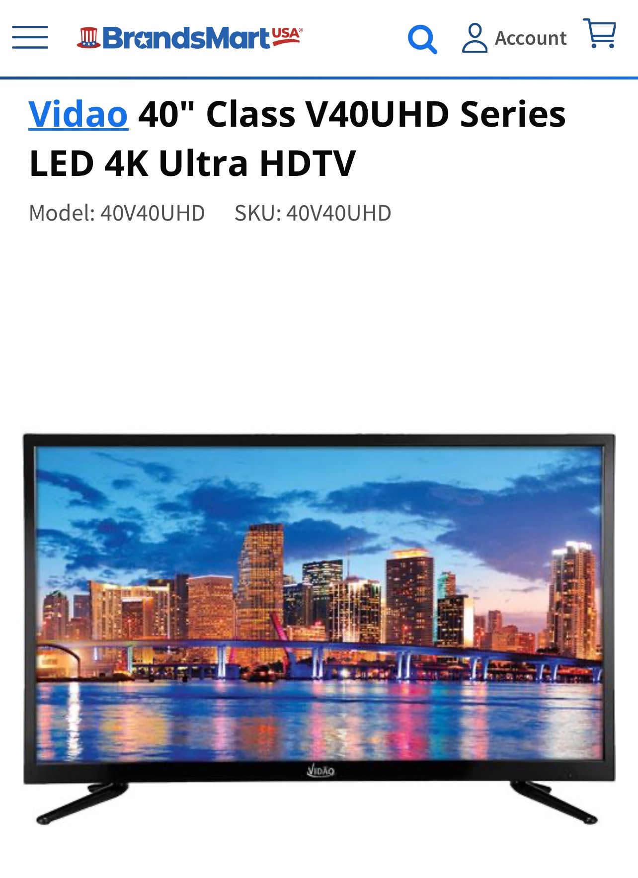 Vidao 40" Class V40UHD Series LED 4K Ultra HDTV Model: 40V40UHD - NO remote control