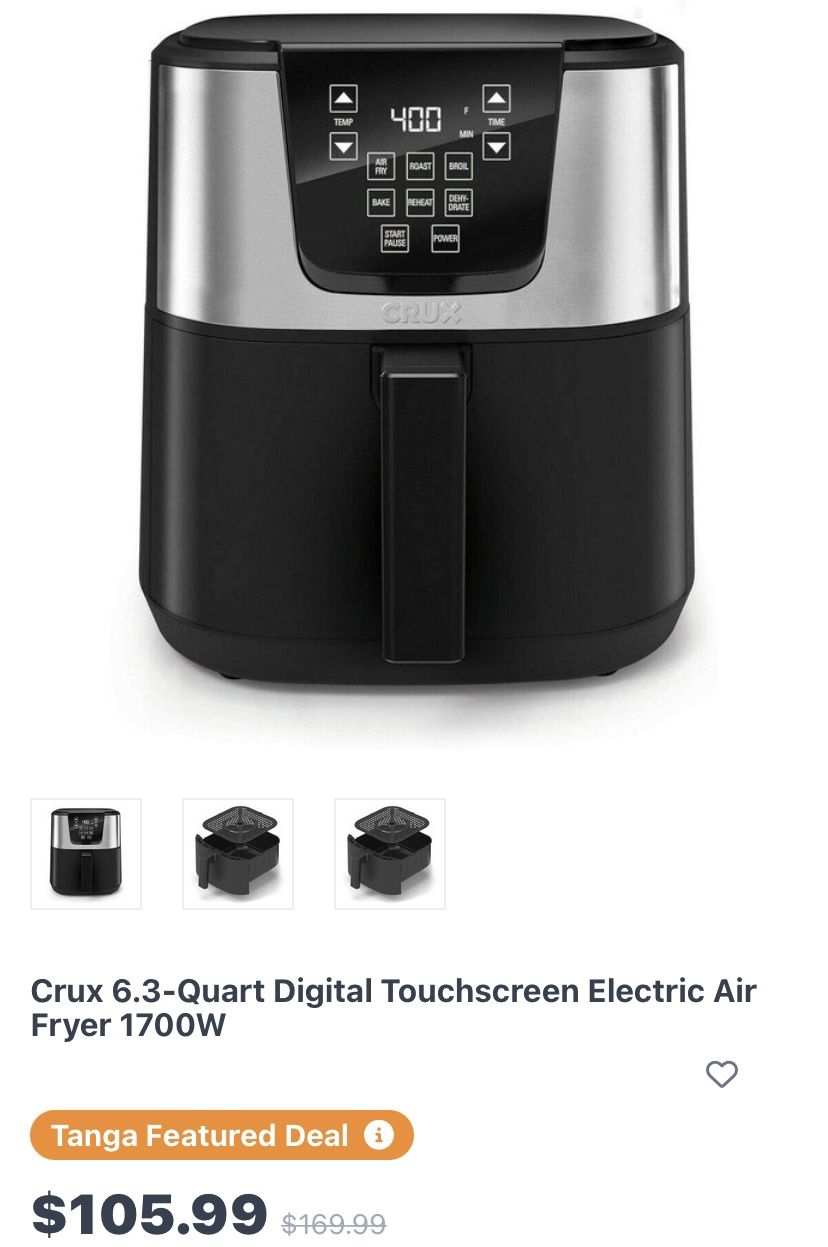 Crux 6.3 Quart Digital Touchscreen Electric Air Fryer 1700W