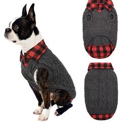 Warm Dog Sweater with Leash Hole Plaid Patchwork Turtleneck Pet Knitted Sweaters Soft Cozy Dog Vest Clothes for Cold Weather for Small Dogs
