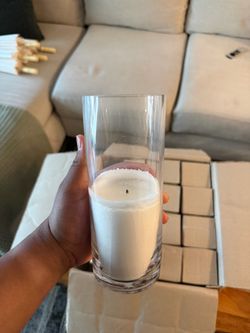 White Pillar Candle in Glass Cylinder Vase (OBO)