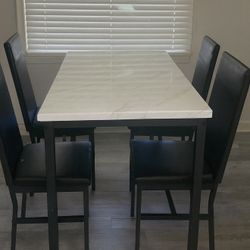 Modern Marble-Top Dining Table with 4 Chairs – Excellent Condition