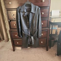 Trench Leather Jacket Size SMALL