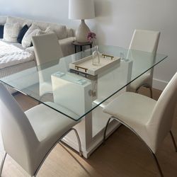 White/ Table Top Glass Dinning Table( 4)