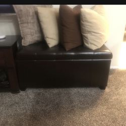 Brown Leather Ottoman With Storage 
