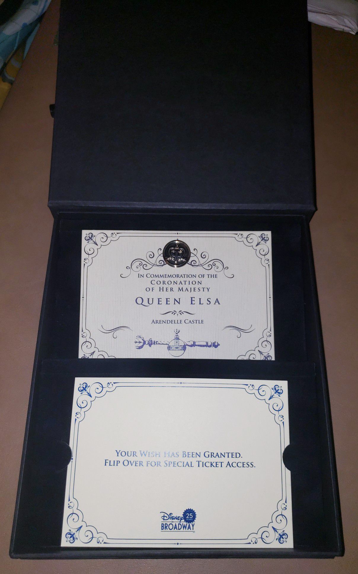 Disney on Broadway Queen Elsa Coronation invitation and pin
