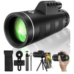 40x60 Monocular Telescope with Smartphone Adapter and Telescope Cases, Telescope for Adults High Powered, Monocular for Adults, Compact Low Light Visi
