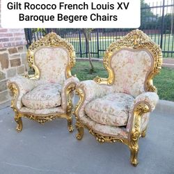 Stunning Highly Carved French Baroque Rococo Giltwood Begere Court chairs