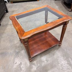 Wood & Glass Accent End Table with Lower Shelf