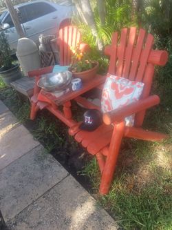 Red Wooden Adirondack Double Chair Set