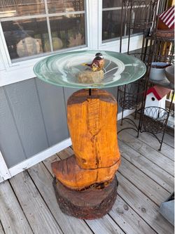 One Of A Kind. Chainsaw Carved Cowboy Boot Birdbath. (Johnstown Ohio)